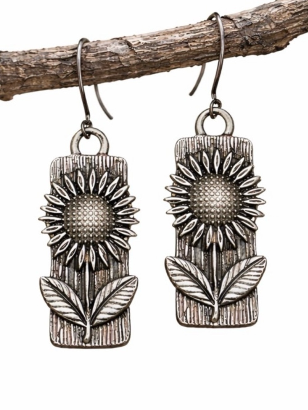 Sunflower Dangle Earrings • Boho Silver Floral • Artisan Jewelry